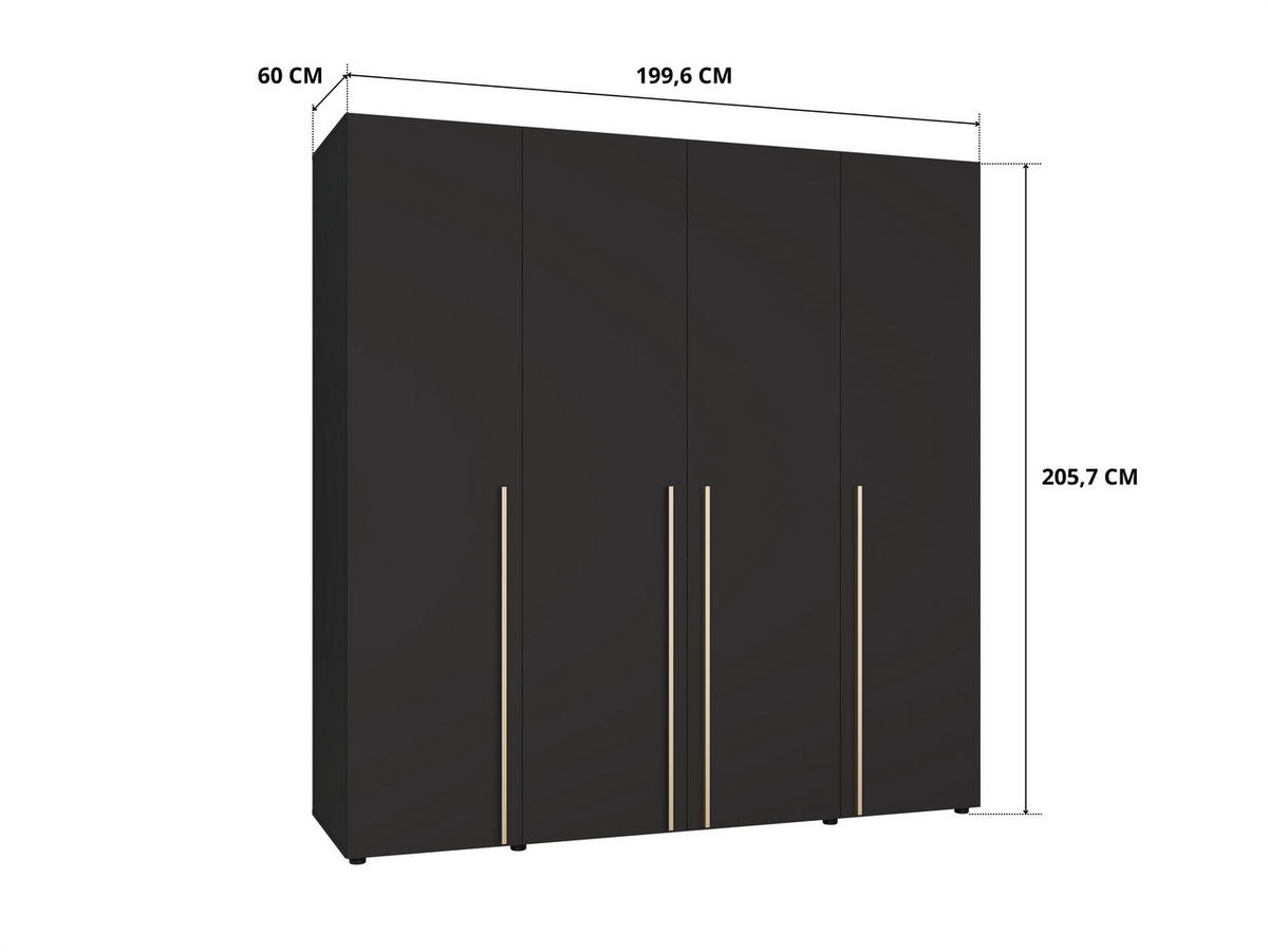 DREHTÜRENSCHRANK Arni Schwarz Matt - 11 Fächer - 200x206x60 cm - Schwarz, Holzwerkstoff (200/206/60cm) - Ravio