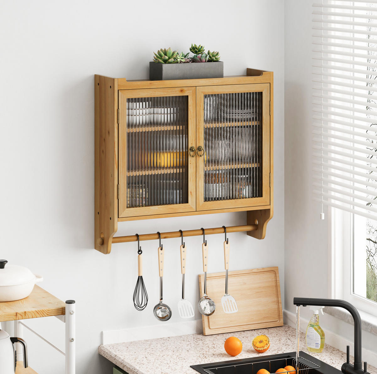 KÜCHENOBERSCHRANK 63/18/60 cm mit Glasfront und 2 Türen in Natur - Naturfarben, Holzwerkstoff (63/60/18cm) - BEAOK