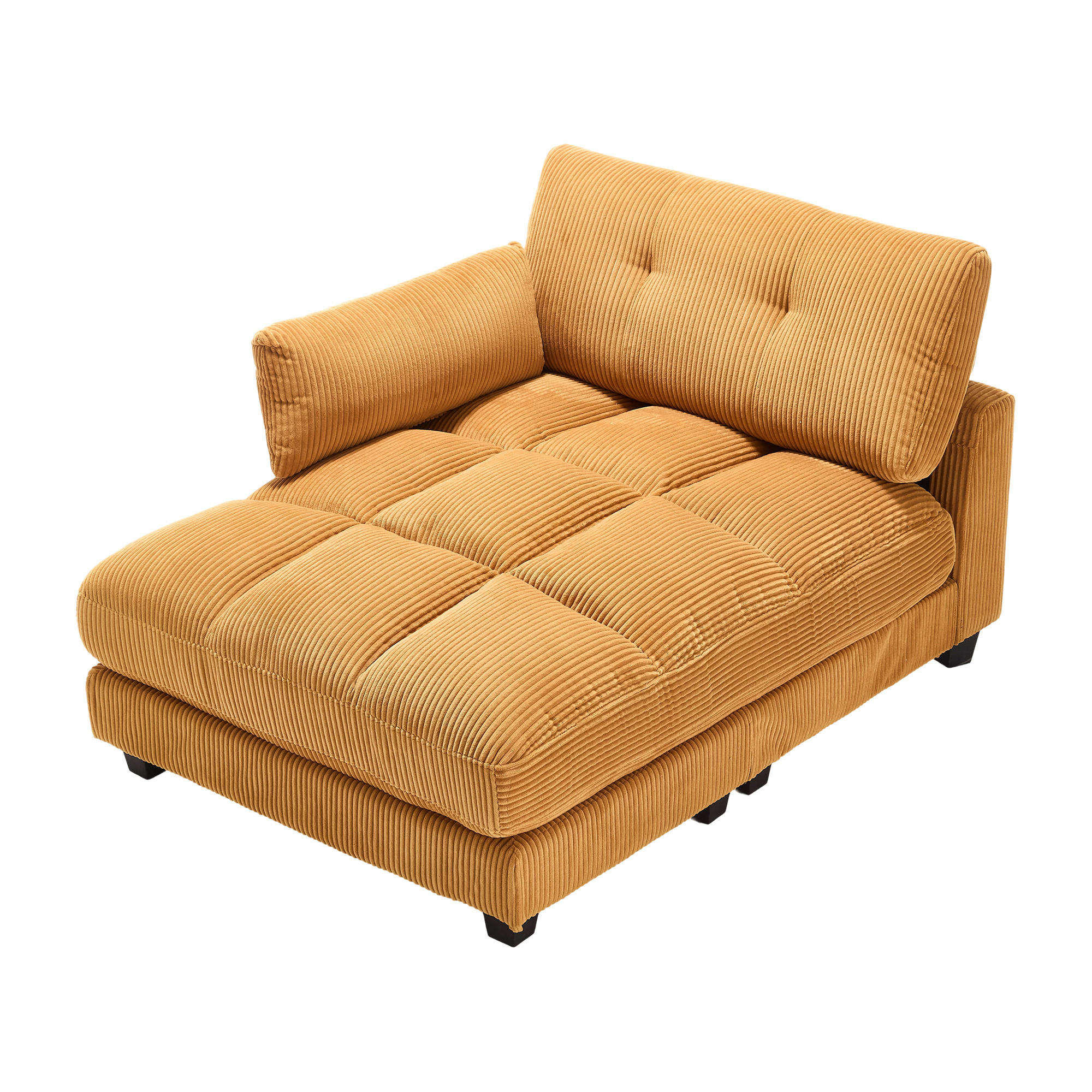 RÉCAMIERE Cord Senfgelb mit USB, Getränkehaltern und Seitentasche - Orange, Holzwerkstoff/Kunststoff (140/81/121cm) - WISHDOR