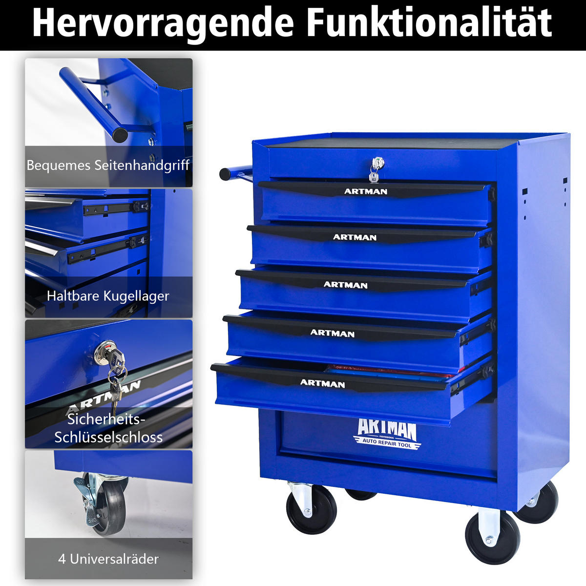 KOMBINATIONSKOFFER – 6 Schubladen, 508 mm (20 Zoll), mit 6 Schubladen, Farbgebung in Schwarz und Blau. - Multicolor, Metall (33/77.5/60cm) - DCA