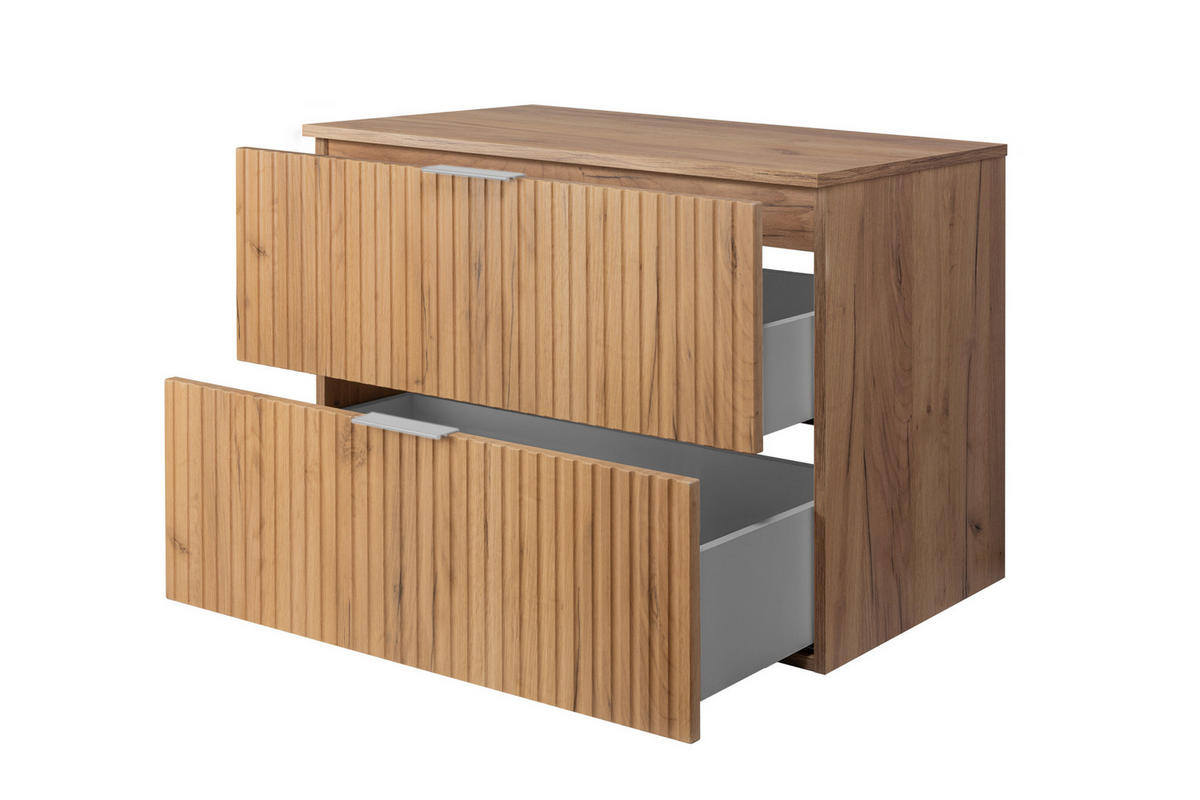 WASCHBECKUNTERSCHRANK, Eiche Craft, 80 x 57 x 46 cm, silberner Griff + Arbeitsplatte - Eichefarben/Silberfarben, Holzwerkstoff (80/57/46cm) - 3XE LIVING