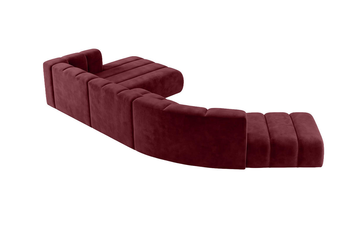 ECKSOFA Modulares In L-Form, Velvet-Stoff Riviera, Rotwein, Links, GRAND Round - Dunkelrot, Holz (445/179cm) - Kaiser Möbel
