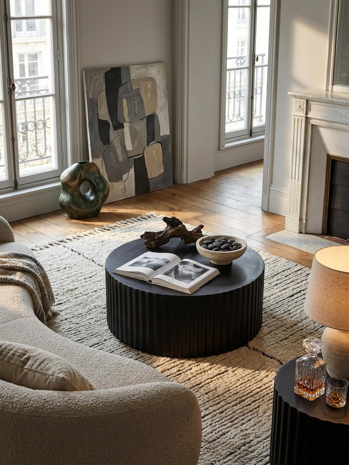 SOFATISCH Rund, Schwarz Metall, Wellenmuster, Maße 67x67x31 cm - Schwarz, Metall (67/67/31cm) - KADIMA DESIGN