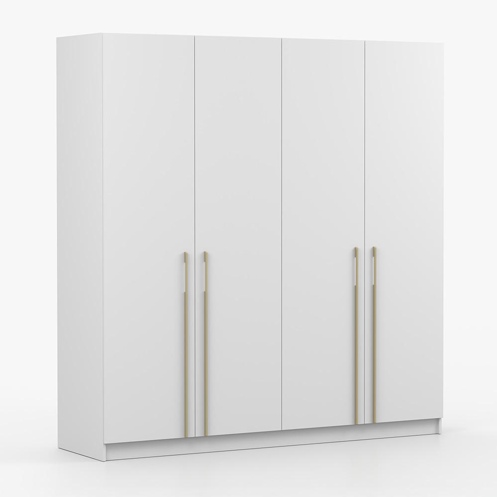 200/210/57 cm 4-türig Drehtürenschrank ROSA 4D Weiß - Goldfarben/Weiß, Holzwerkstoff/Metall (200/210/57cm) - imoebel24