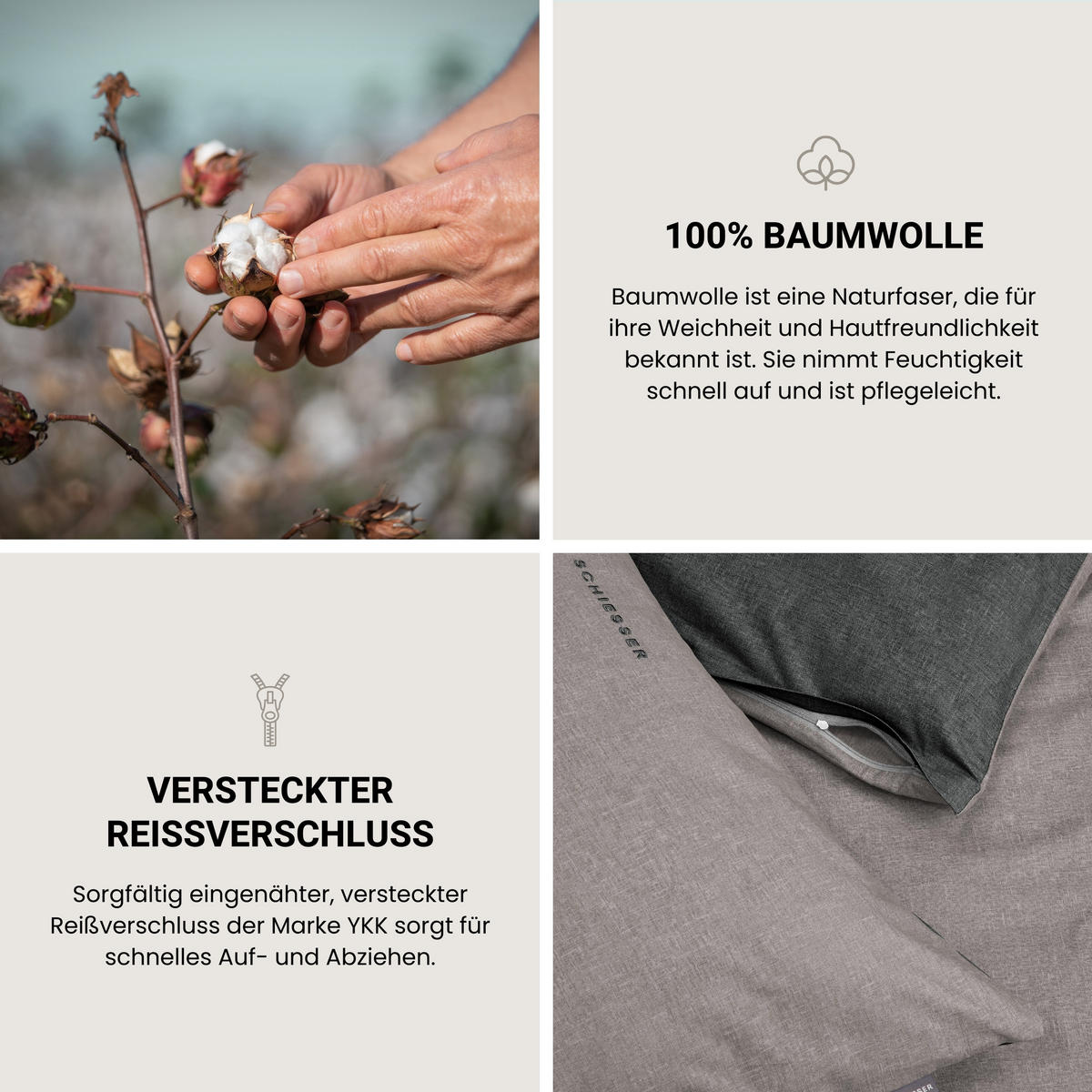 BETTWÄSCHESET Doubleface - Renforcé - 2-teilig - 155 x 220 cm - Blau-Dunkelgrau - Blau/Dunkelgrau, Textil (155/220cm) - SCHIESSER