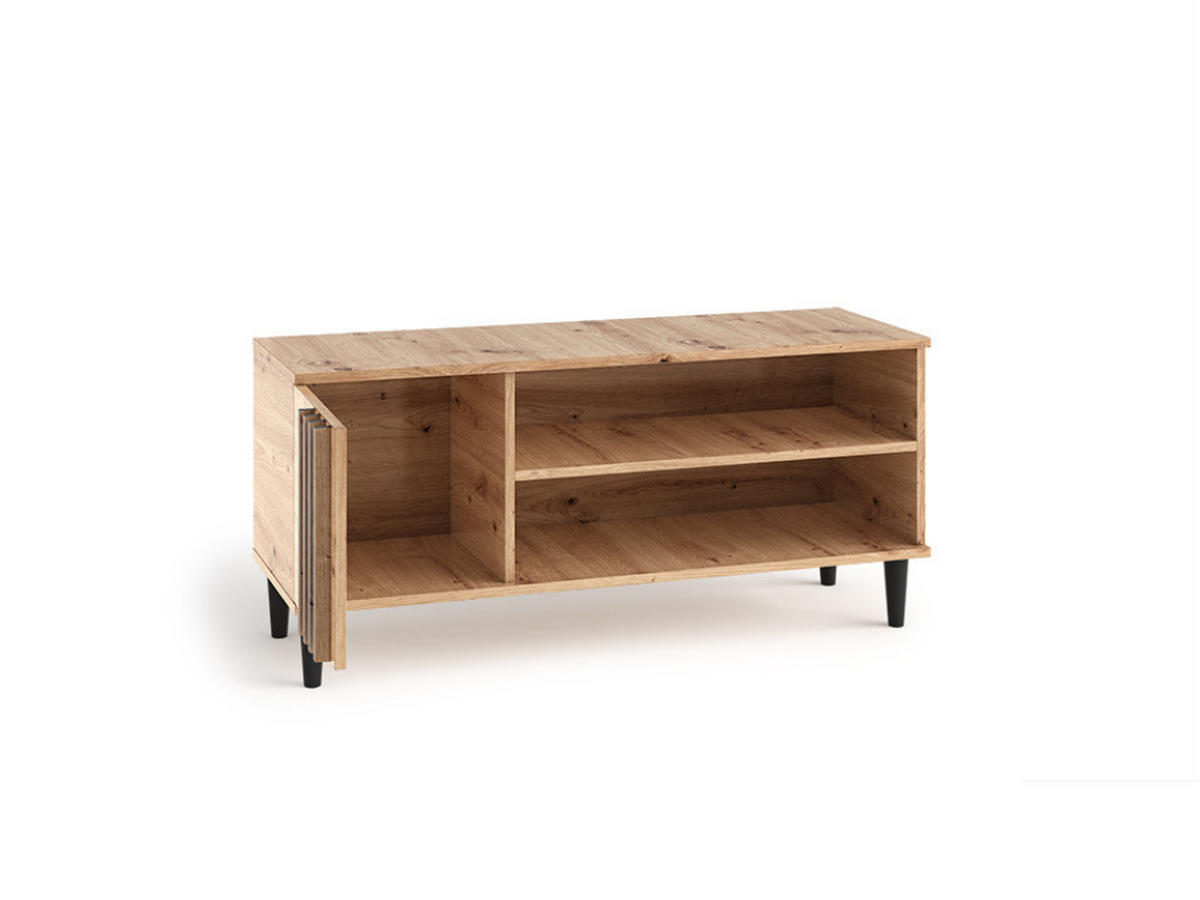 TV-SCHRANK Laura 120 cm mit Lamellen und Scharniertür, Eiche Artisan, schwarz - Schwarz/Eiche Artisan, Holz/Kunststoff (120/54/40cm) - Margaret Hadas24