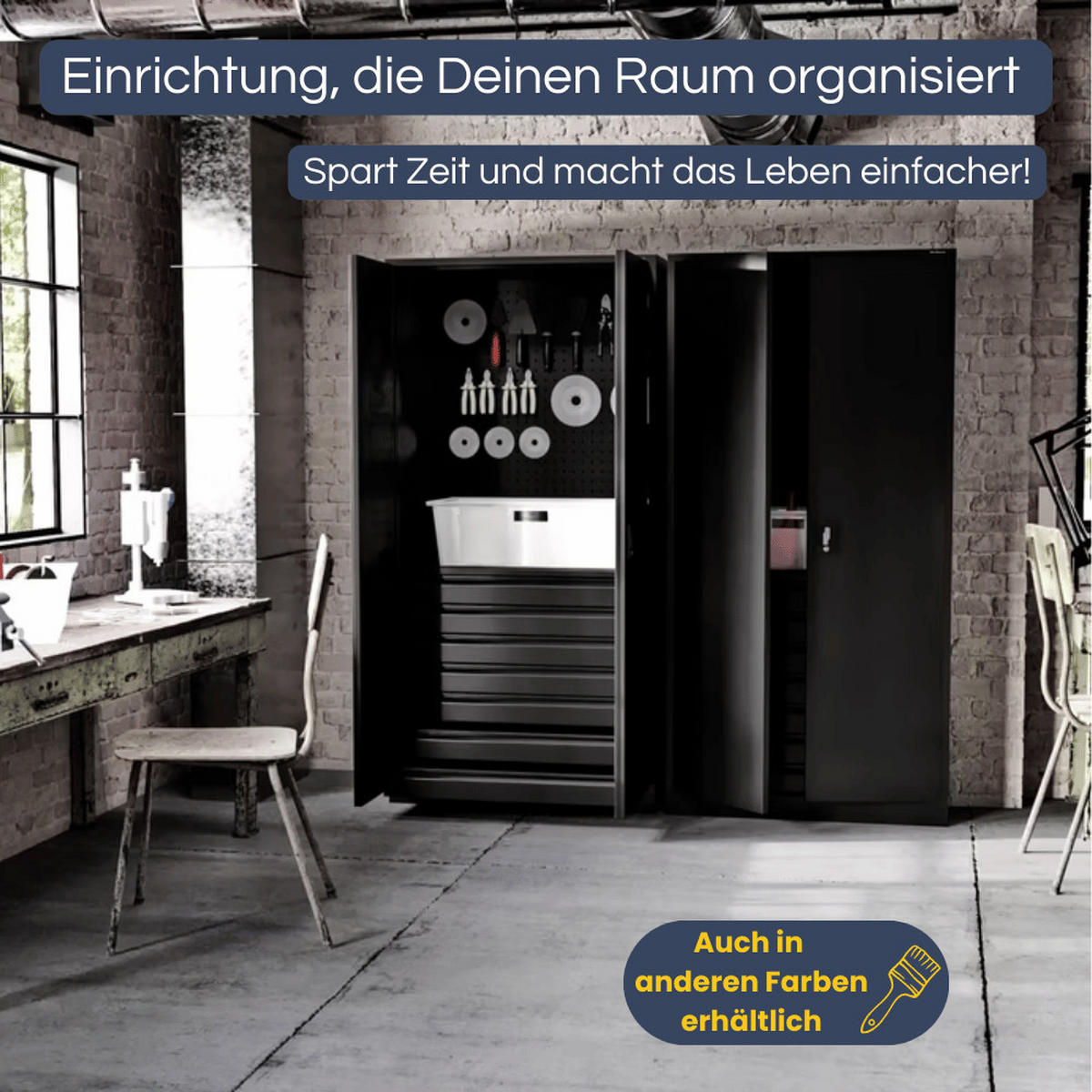 WERKZEUGSCHRANK mit Schubladen TOM 185x92x50cm Anthrazit - Anthrazit, Metall (92/185/50cm) - DELUKE