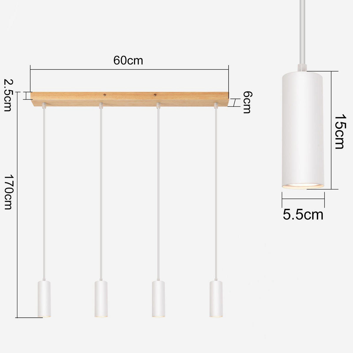 PENDELLEUCHTE Seraphine 170/60/5.5 cm - Weiß, Holz (170/60/5.5cm) - ZMH