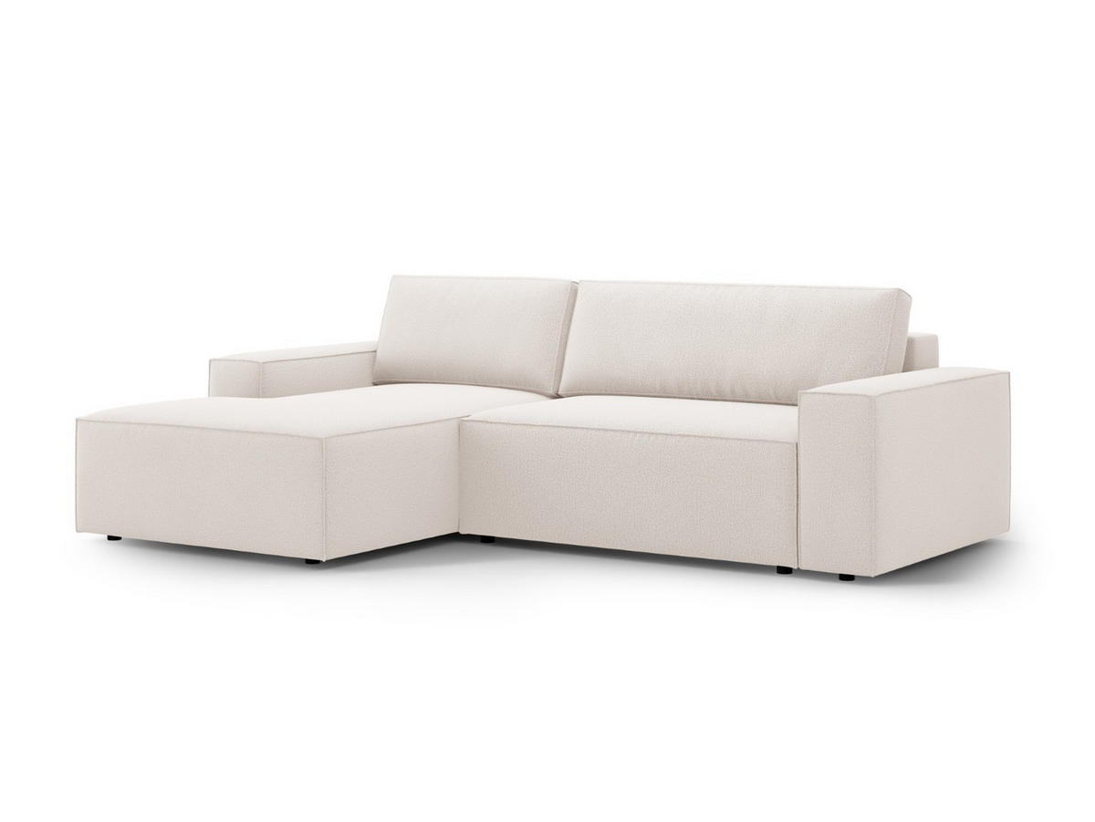 AUSKLAPPBARES-ECKSOFA links mit Container Jodie aus strukturiertem Stoff leichtes beige 3 Sitzplätze - Creme, Textil (246/151cm) - Micadoni