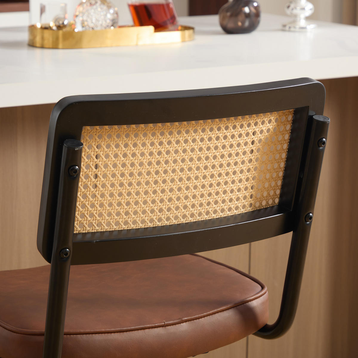 BARHOCKER DE-36899 2er-Set mit Holzrahmen und Rattan-Optik Braun - Braun, Metall (53.5/98/47cm) - ComfortXL