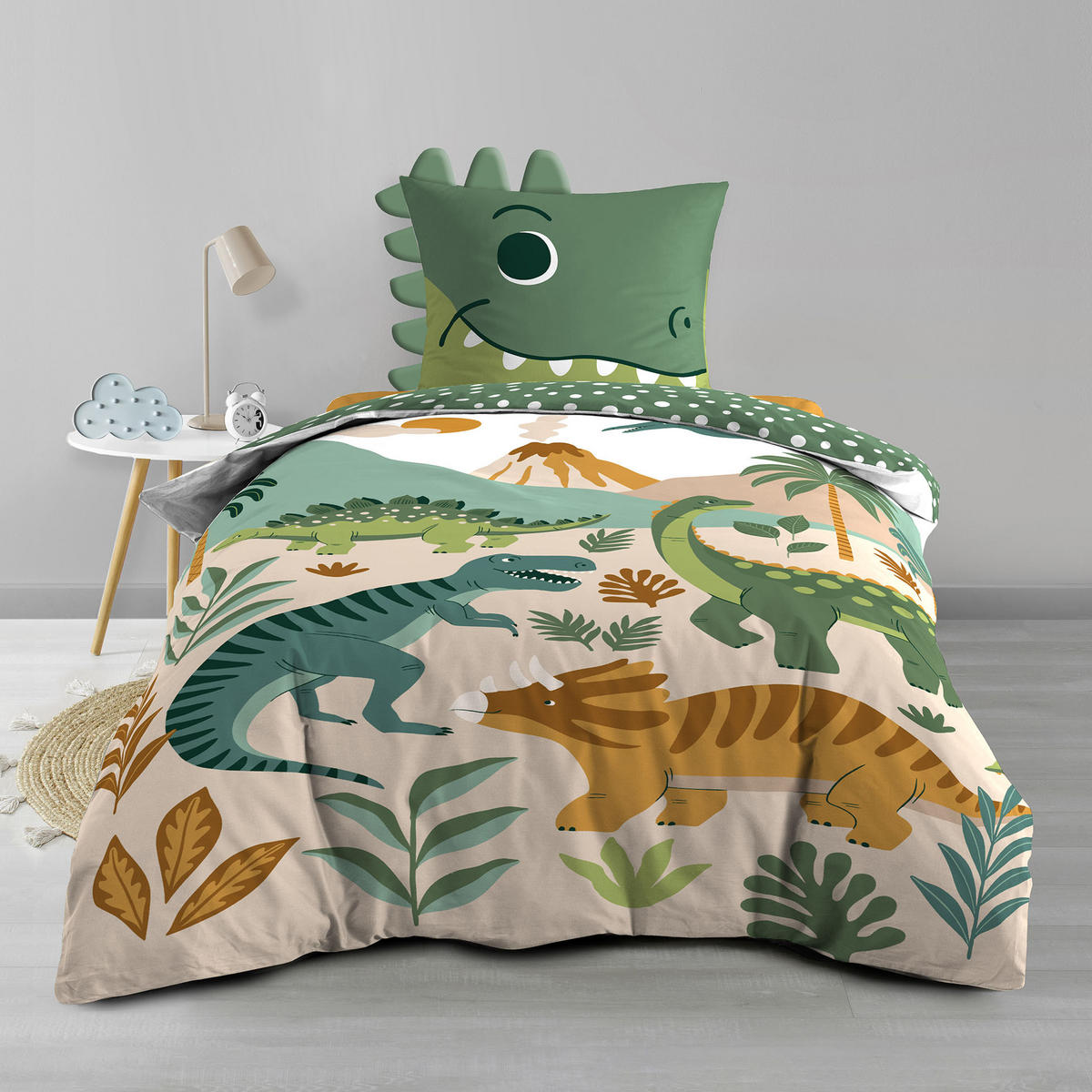 BAUMWOLL-BETTWÄSCHE-SET 2-teilig Kidino 140/200 cm - Grün, Naturmaterialien (200/140cm) - Douceur d´intérieur
