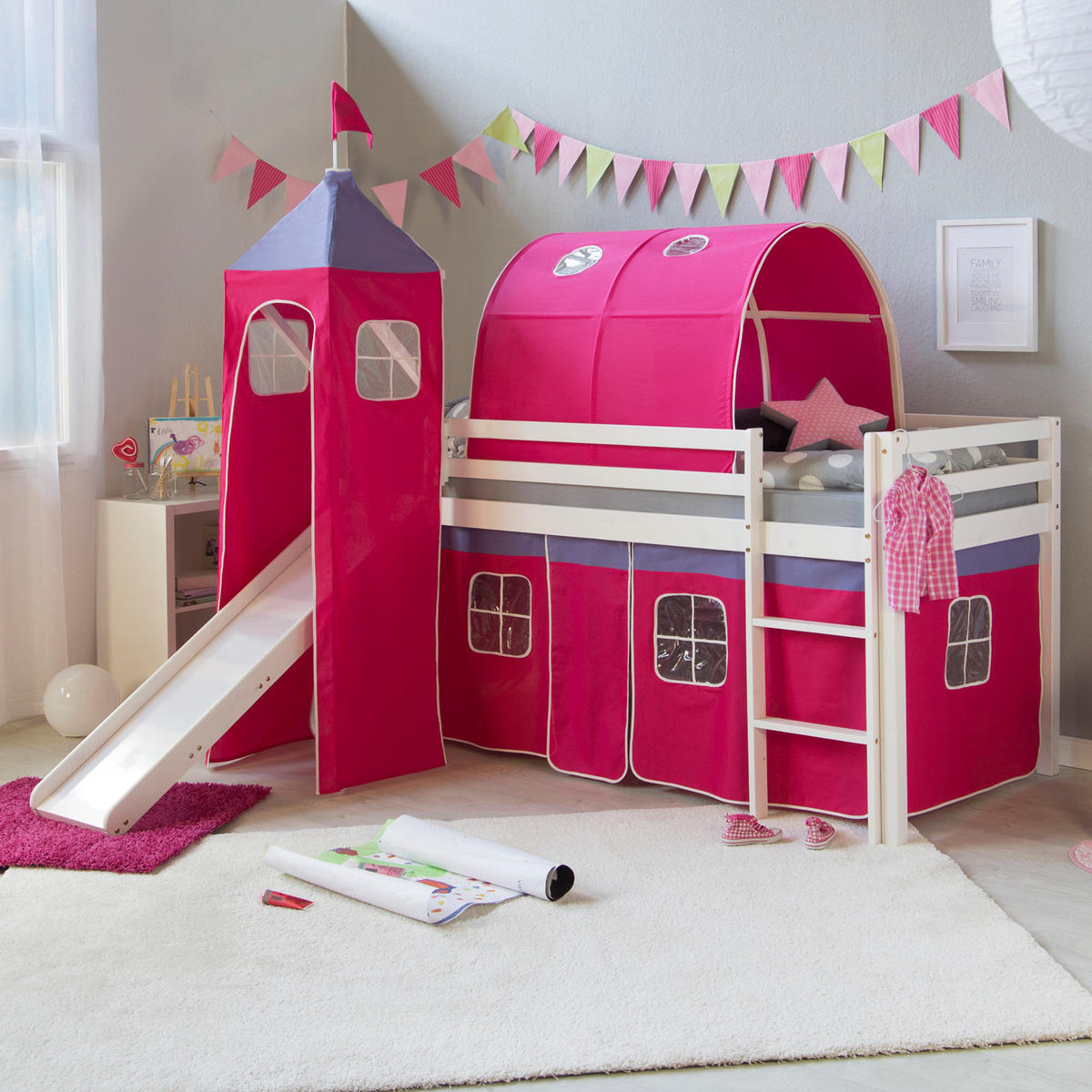 TUNNELSET für Hochbett 90cm Pink - Pink, Textil (90/70/100cm) - Homestyle4u