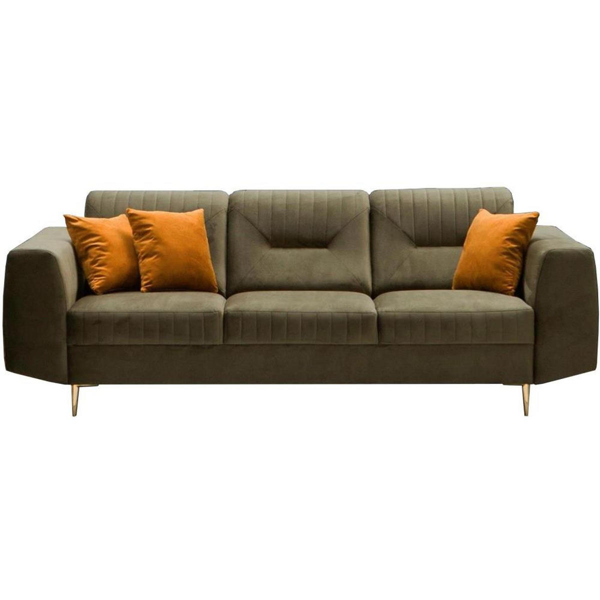 3-SITZER SOFA Venezia olivgrün mit goldenen Beinen - Goldfarben/Olivgrün, Textil (233/85/94cm) - Beautysofa