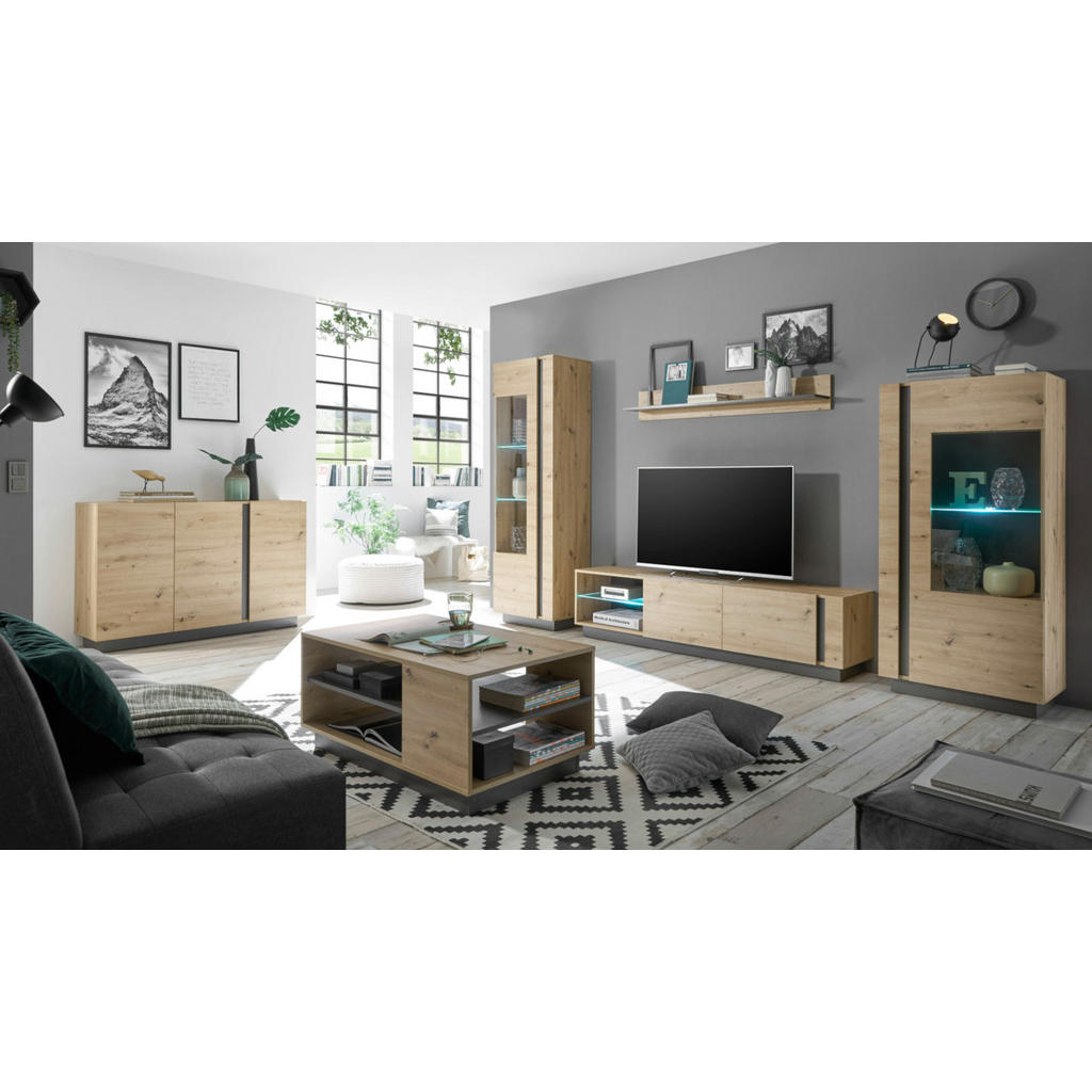 Thumbnail - Furn.Design Couchtisch, Eiche Artisan, Grau, Holzwerkstoff, Metall, Nachbildung,Eiche, Holz Optik, Uni, 1 Fächer, Rechte...