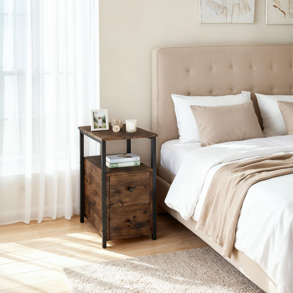 NACHTSCHRANK Tullamore, 30 x 49,5 x 61,5 cm, Industrial Holz dunkel, rustikal - Rostfarben, Holzwerkstoff (30/61.5/49.5cm) - tectake