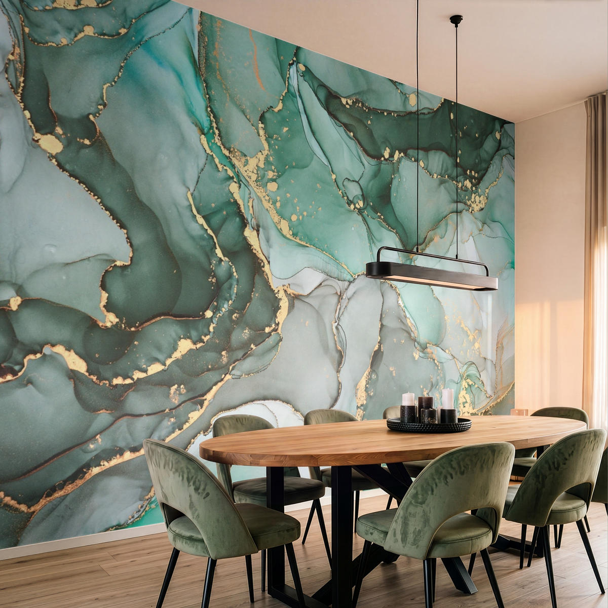 TAPETE - Gold - Marmor - Grün - Luxus - Marmoroptik - Grau - 400x300 cm - Grün, Papier (400/300cm) - OnlyWow