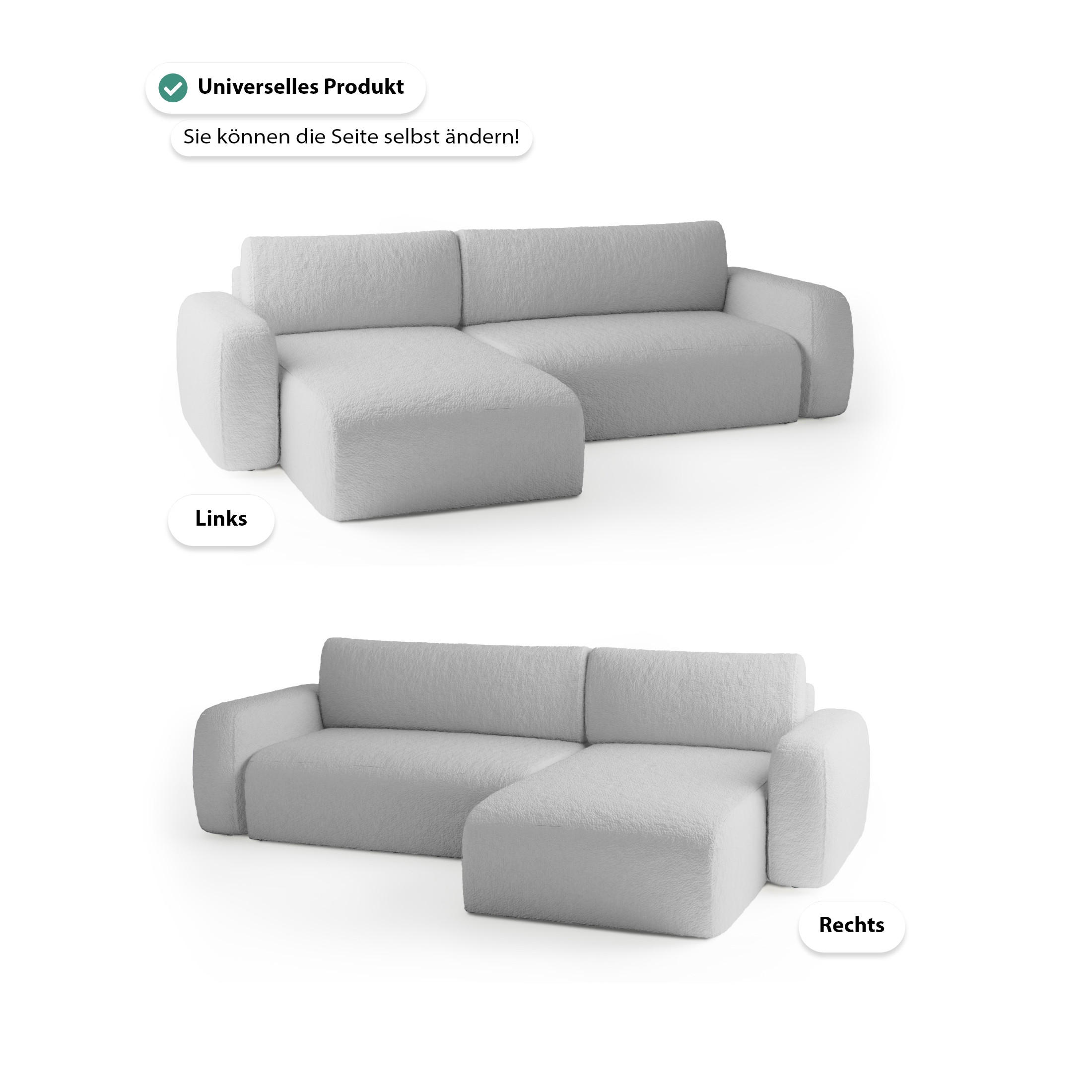 ECKSOFA Eckcouch Varde Universelle Hellgrau - Hellgrau, Textil (294/185cm) - Fedve