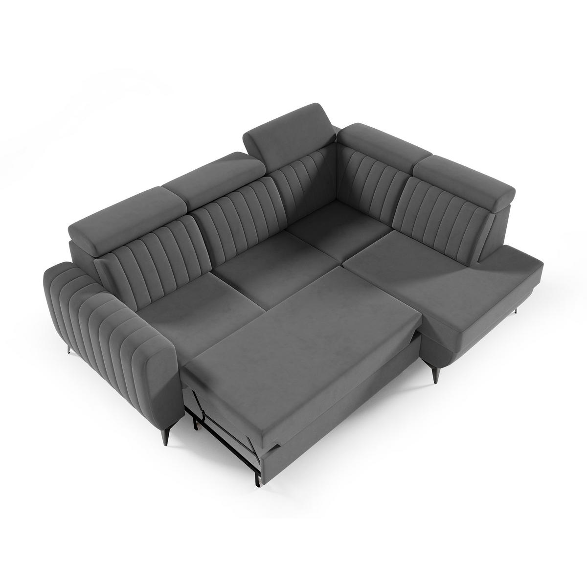 ECKSCHLAFSOFA Connor II verstellbare Kopfstützen, Dunkelgrau, rechts - Dunkelgrau/Schwarz, Textil (268/204cm) - Beautysofa