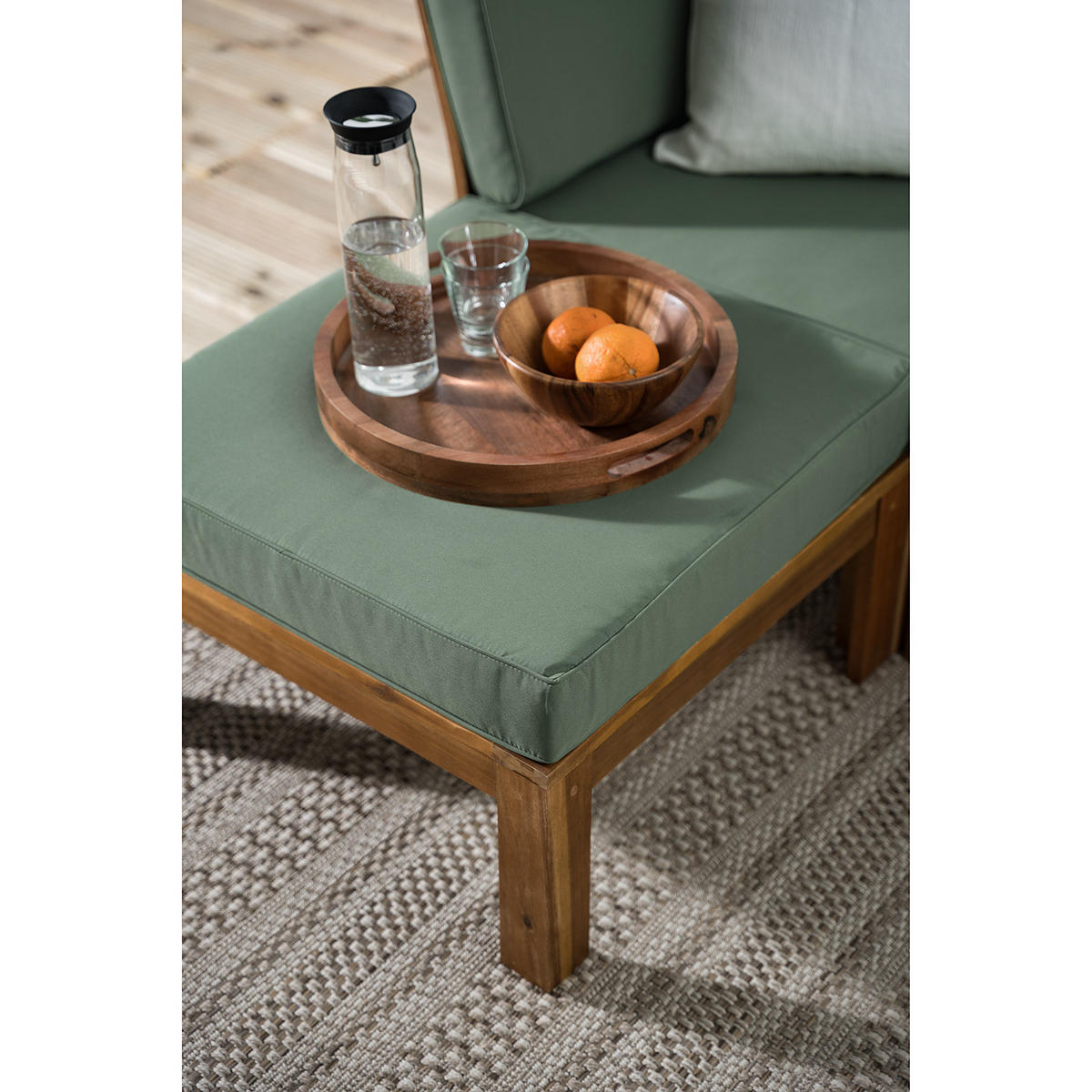 LOUNGEHOCKER - Webstoff / Akazie massiv - Olivgrün, Holz/Textil (60/38/60cm) - home24