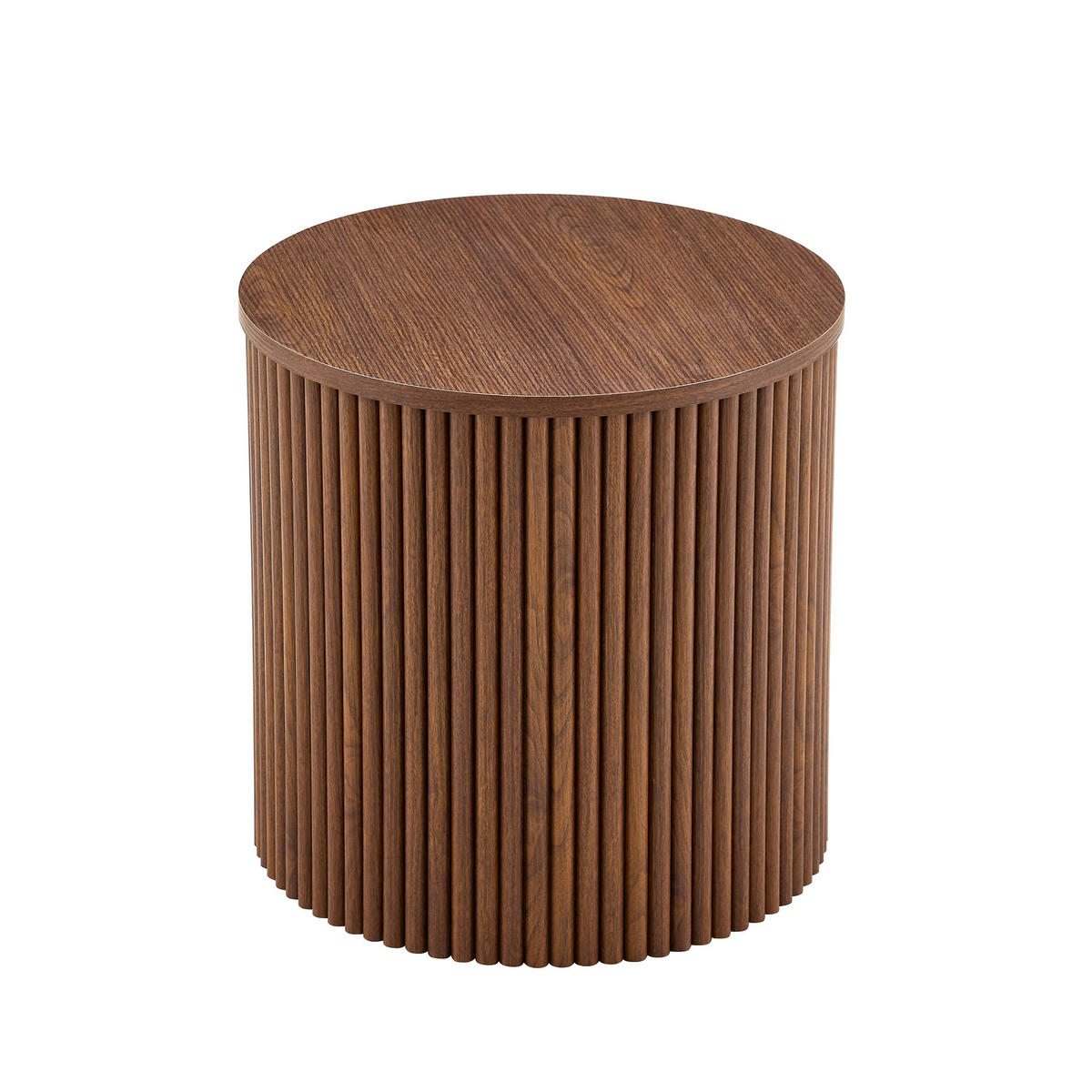 COUCHTISCH 2er-set in walnuss-optik, rundes säulen-design & versteckter stauraum - Walnussfarben, Holzwerkstoff (65/65/40cm) - Urban Meuble