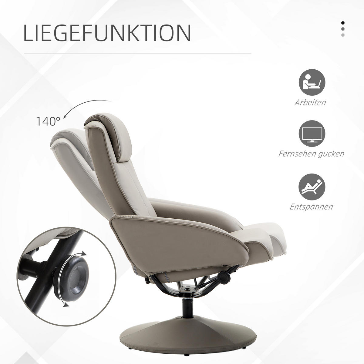 RELAXSESSEL Kunstleder mit Fußhocker, 145° Neigung 78/67/98 cm Grau - Grau, Holz (67/98/78cm) - Redom