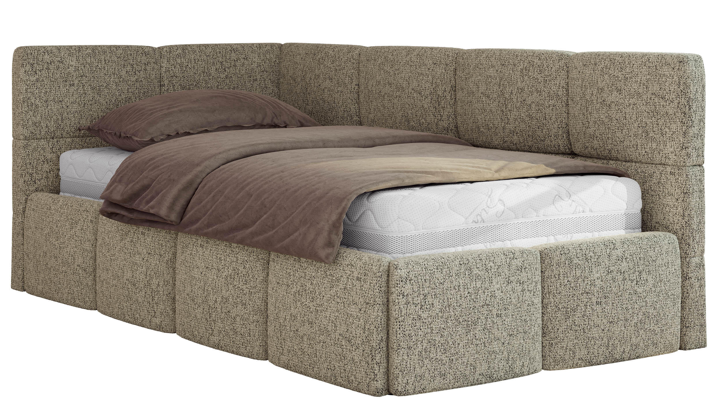 JUGENDBETT ARVO 90/200 - Dunkelbeige Strukture - Pocket-Matratze - Links Seite - Bronzefarben, Textil (90/200cm) - MKS