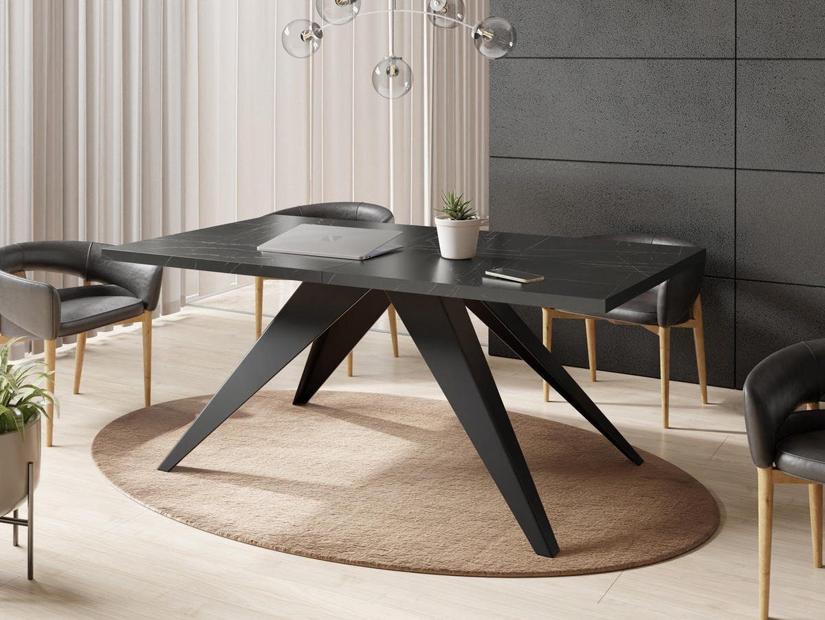 ESSTISCH Vance rechteckig ausziehbar, Marmor Schwarz 140-240/80/76 cm - Anthrazit/Schwarz, Holzwerkstoff/Metall (140/80/76cm) - WFL GROUP