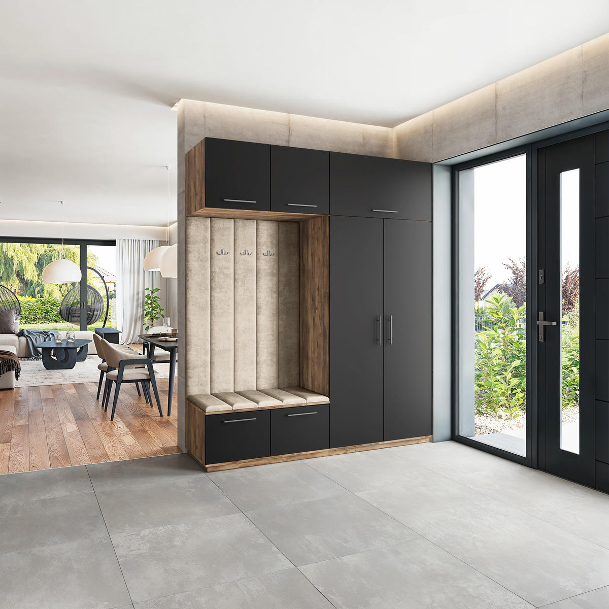 GARDEROBENSCHRANK REMA 200/240/60 cm Modern Eichefarben - Eichefarben/Schwarz, Holzwerkstoff (200/240/60cm) - MASSENO