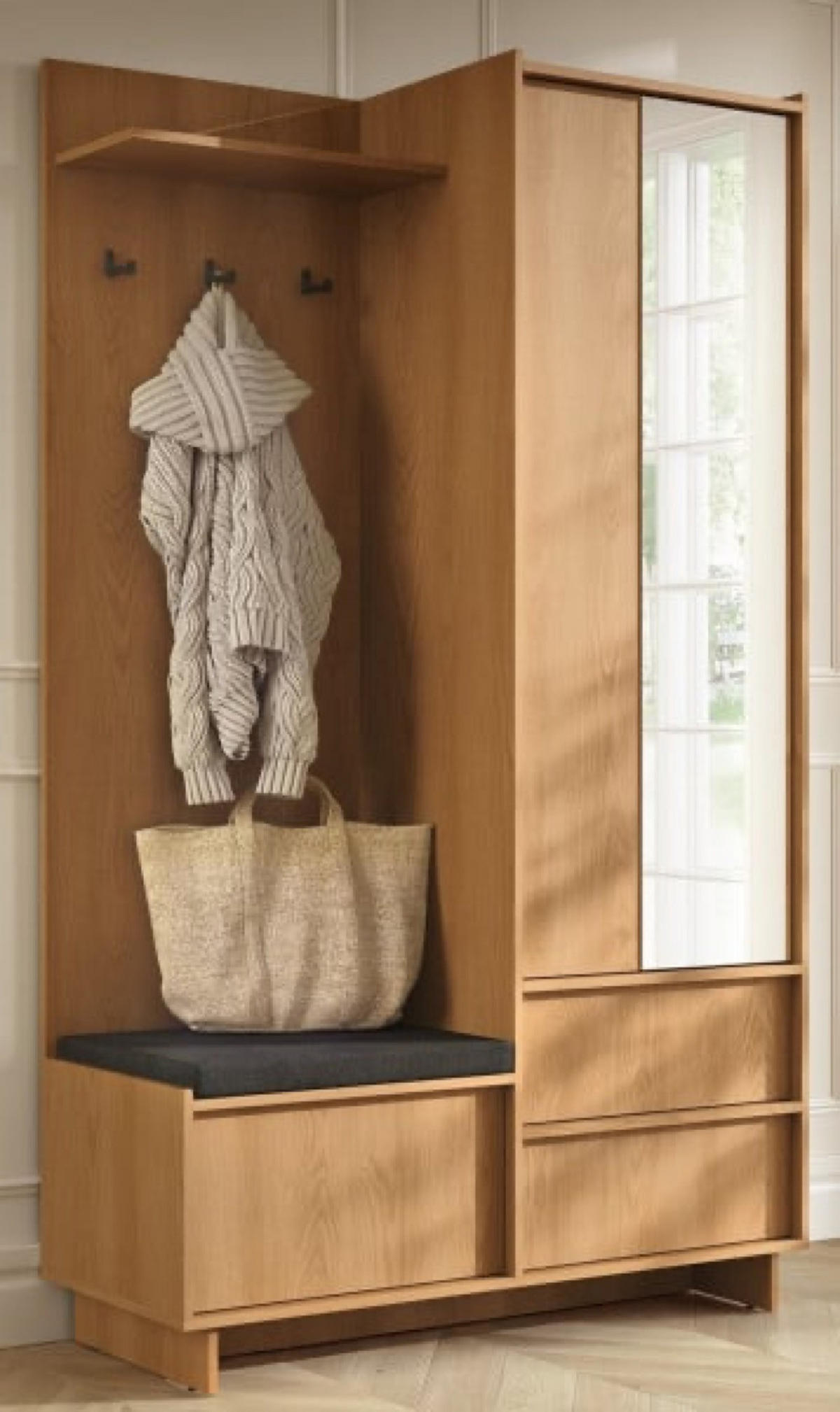 GARDEROBE Eiche Sumi 125x39 cm Mit Spiegel Aus Holzwerkstoff - Eichefarben, Holzwerkstoff (125/201/39cm) - Sepro Meble
