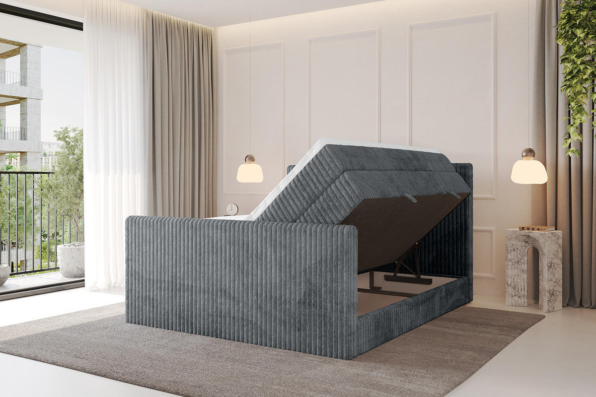 BOXSPRINGBETT mit Matratze H3|H4 und Lattenrost - TOLO-Z KING 200x200 Cord - Dunkelgrau - Dunkelgrau, Holzwerkstoff (200/200cm) - ALTDECOR