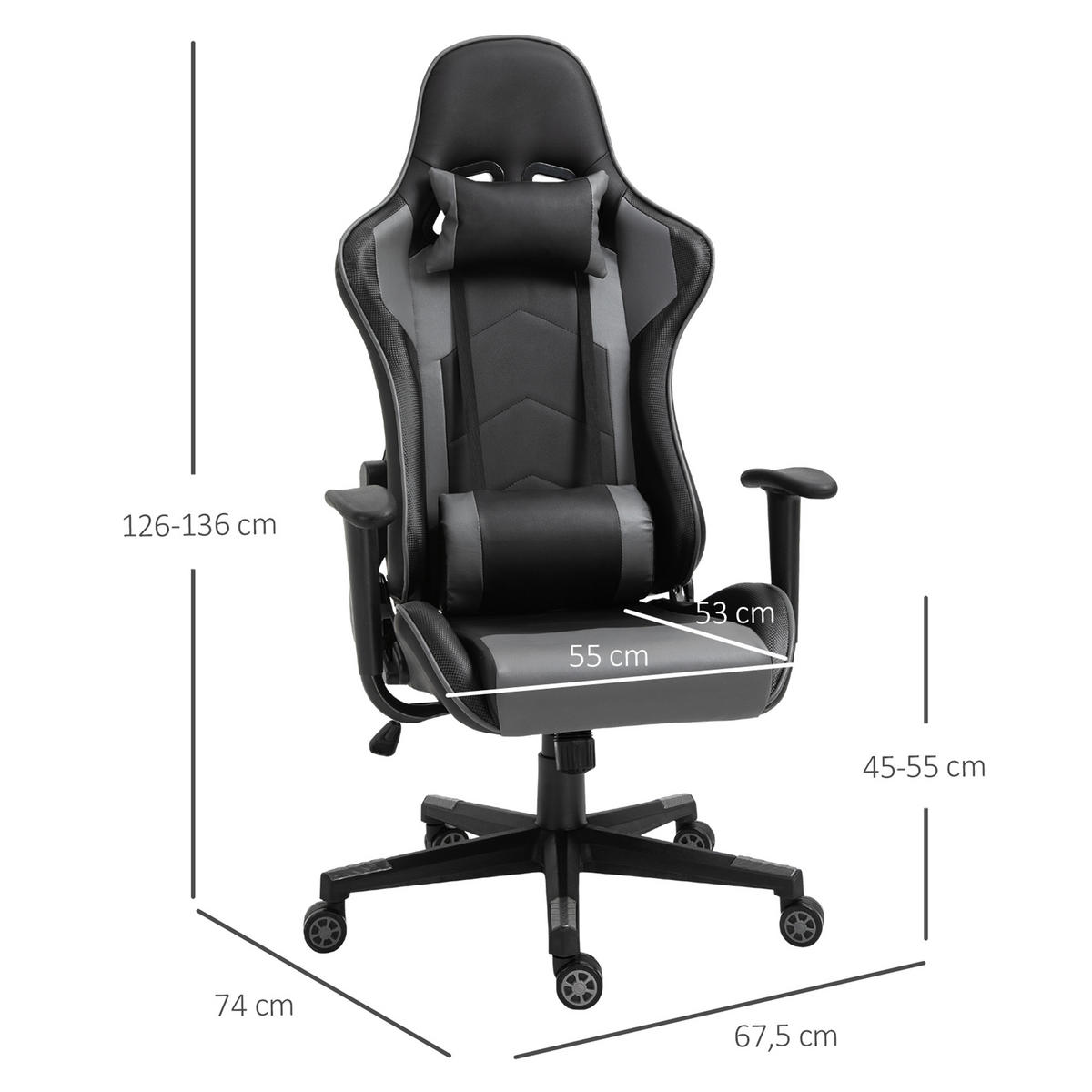 ERGONOMISCHER Bürostuhl, Schwarz - Schwarz, Kunststoff (74/136/67.5cm) - Vinsetto