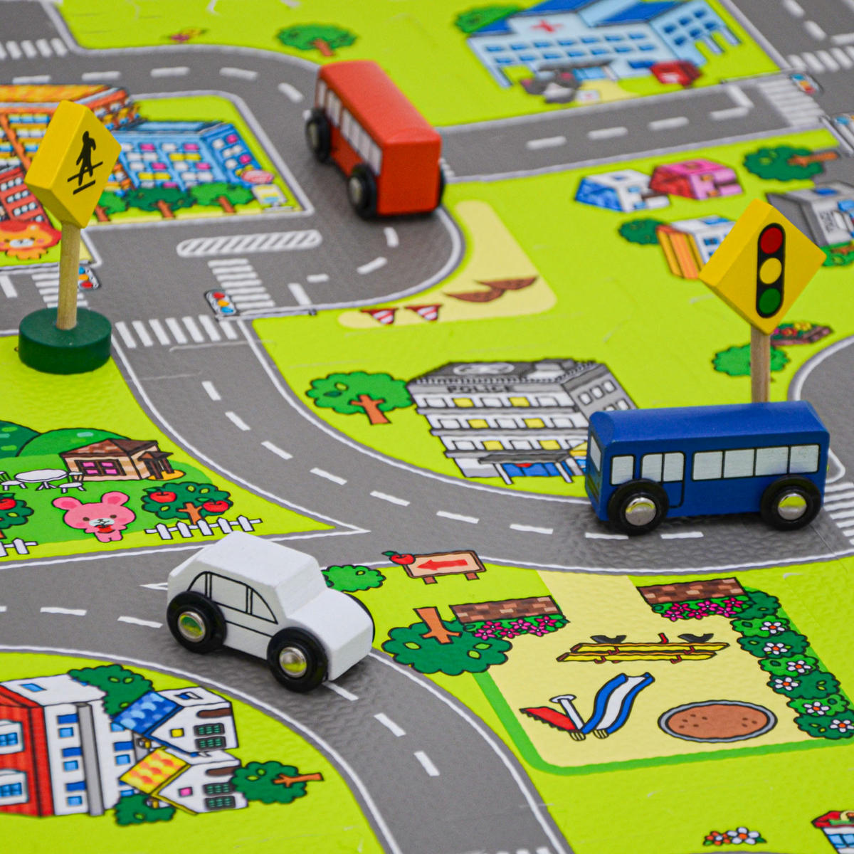 SPIELMATTE STRASSE- 90/90/1 cm Puzzlematte Grün - Multicolor, Kunststoff (30/30cm) - Littletom