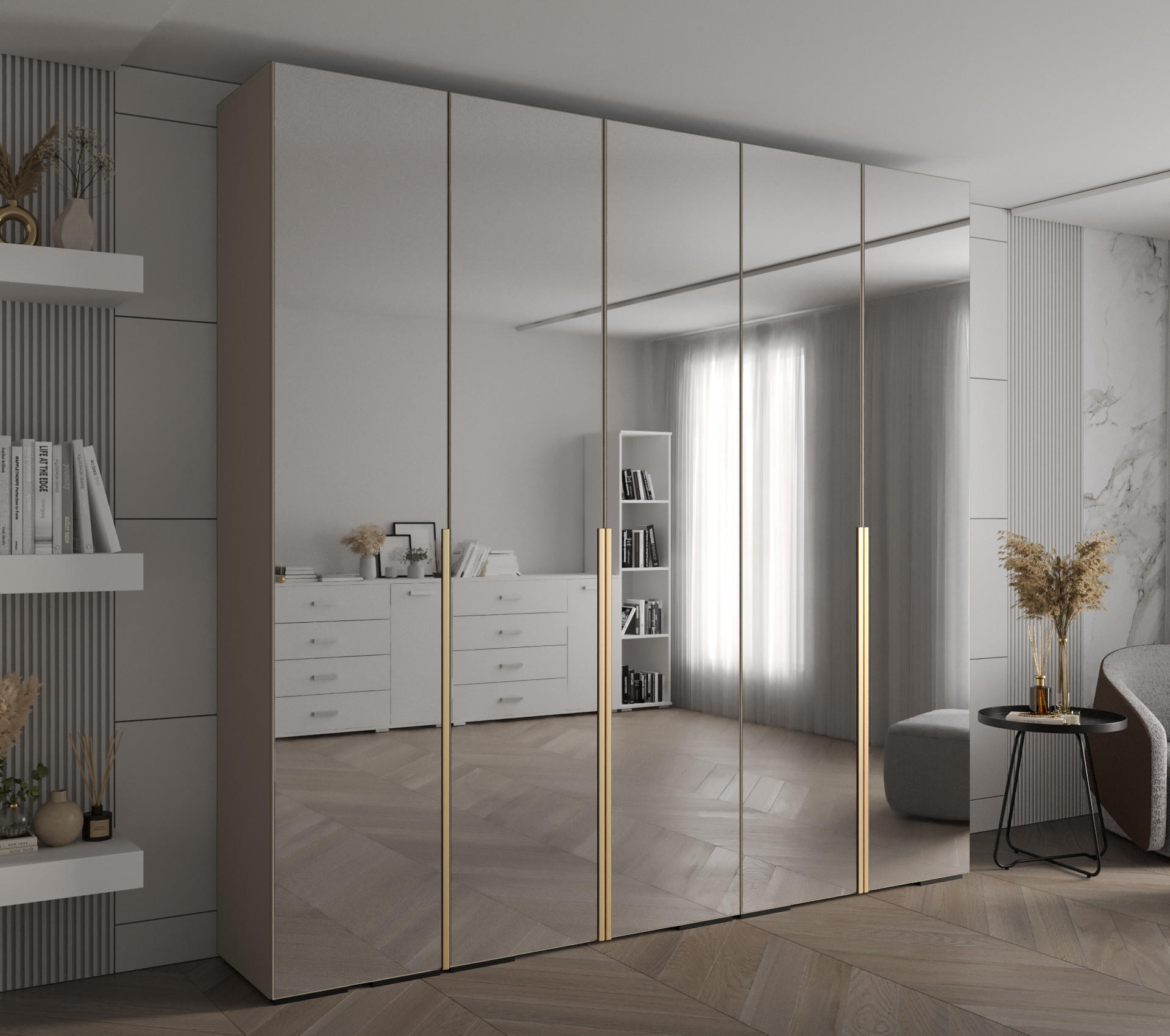 DREHTÜRENSCHRANK 236.7/250/47 5-türig - Kaschmir/Goldfarben, Holz/Metall (250/236.7/47cm) - Abiks Möbel