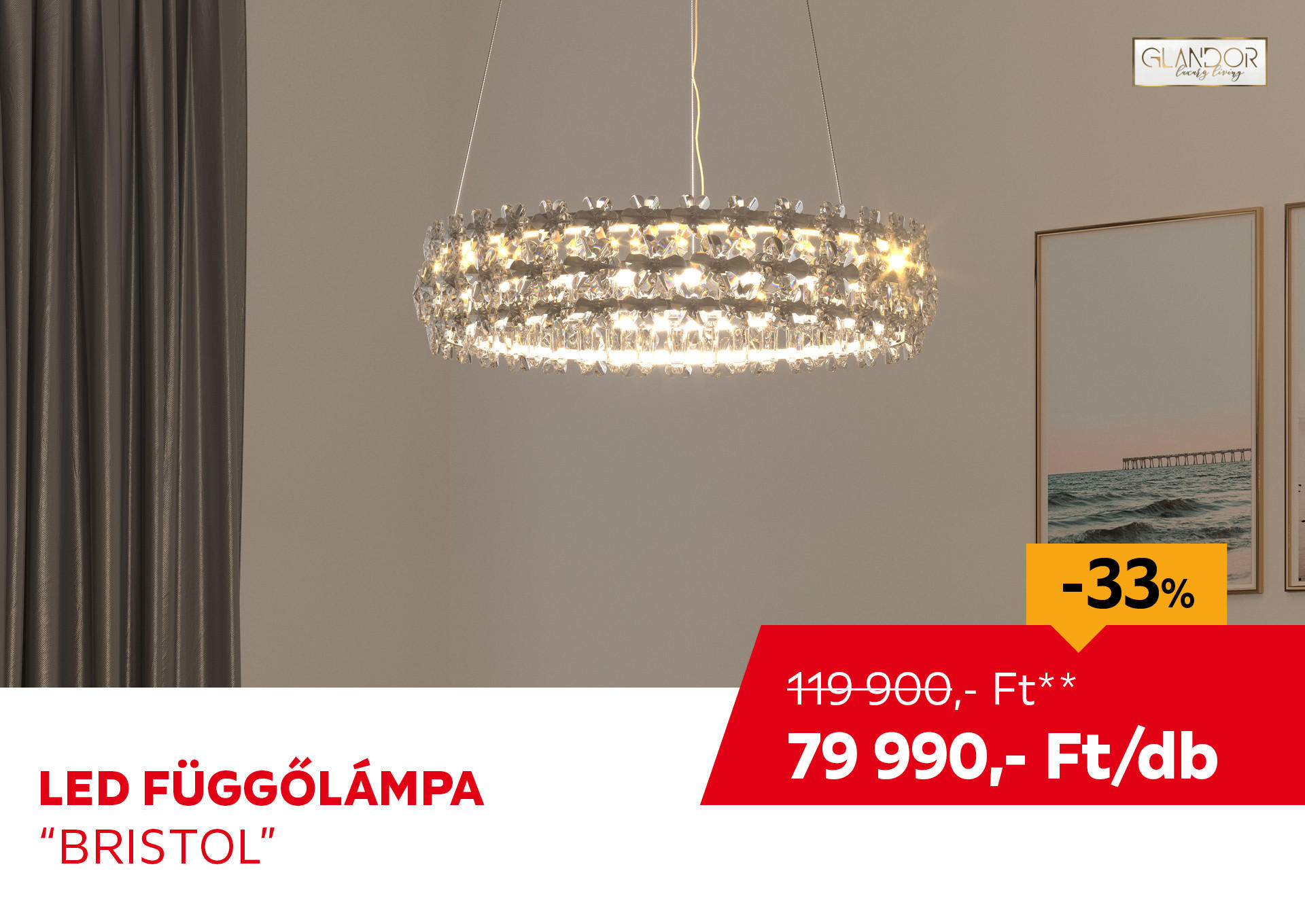 LED FÜGGŐLÁMPA "BRISTOL" Kiemelt termék 119900 Ft.- helyett 79990 Ft.-