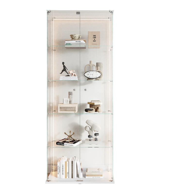 STANDVITRINE 78,5x186,5cm Weiß mit LED-Leisten, 5 Böden, abschließbar - Weiß, Glas (34.5/186.5/78.5cm) - SHOPENTRA