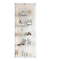 STANDVITRINE 78,5x186,5cm Weiß mit LED-Leisten, 5 Böden, abschließbar - Weiß, Glas (34.5/186.5/78.5cm) - SHOPENTRA