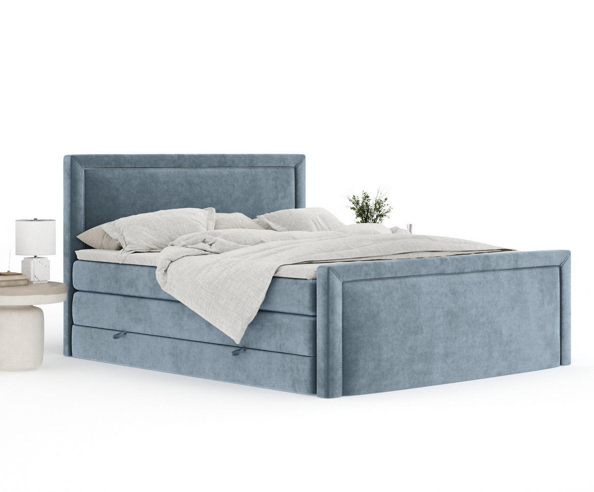 BOXSPRINGBETT Lavenda Blau Grau 160/200 cm - Blaugrau/Schwarz, Holz/Holzwerkstoff (160/200cm) - Maison de Reve