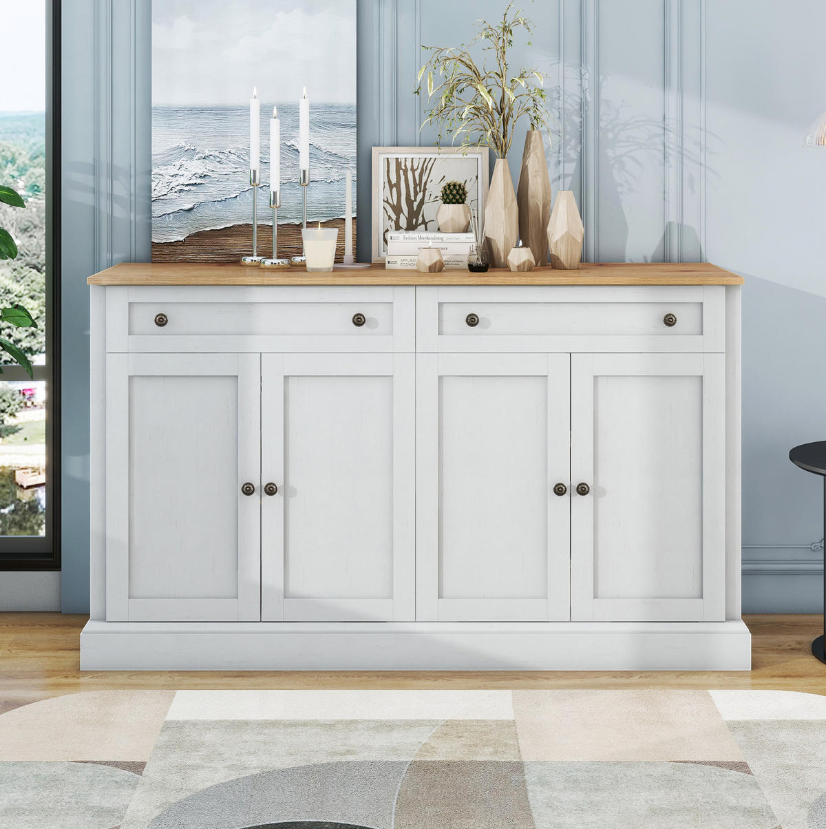 SIDEBOARD 150/40/86 cm aus Holzwerkstoff mit 4 Türen, 2 Schubladen und verstellbaren Einlegeböden Weiß/Natur - Naturfarben, Holzwerkstoff (150/86/40cm) - Modenvie