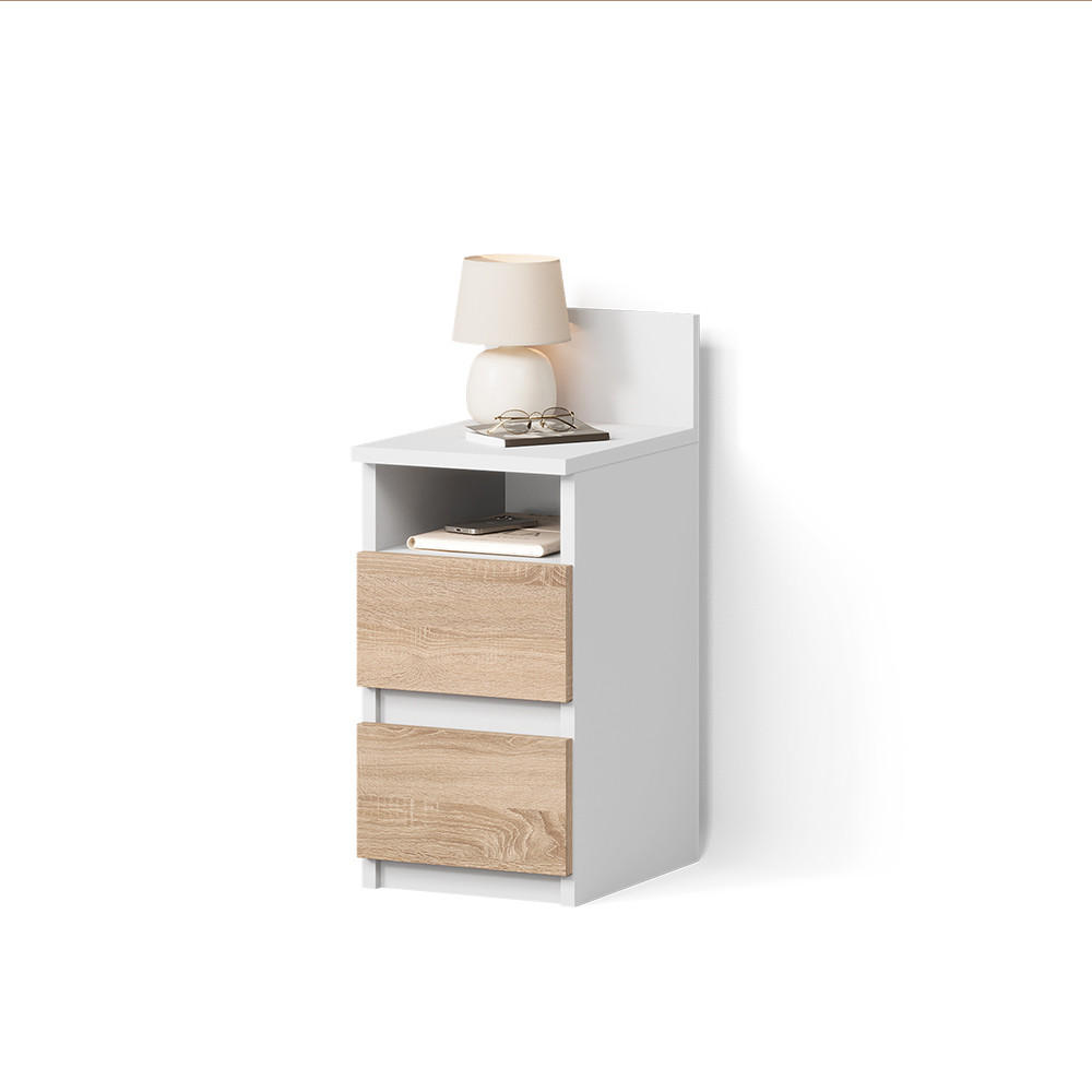NACHTTISCH Roya, Weiß/Sonoma, 25 x 59.1 cm mit 2 Schubladen - Weiß/Sonoma Eiche, Holzwerkstoff (25/59.1/32.3cm) - Livinity®