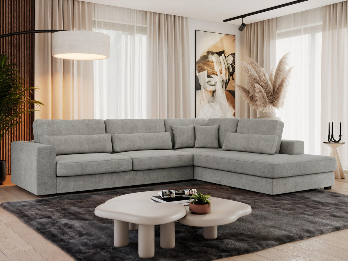 ECKSOFA Savona Hellgrau Strukture - rechts - Hellgrau/Schwarz, Kunststoff/Textil (249/316cm) - MKS