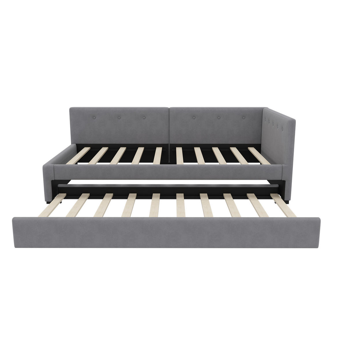 TAGESBETT aus Samt und MDF 90x200 cm Grau mit ausziehbarem Rollbett - Grau, Textil (90/200cm) - IVMEU