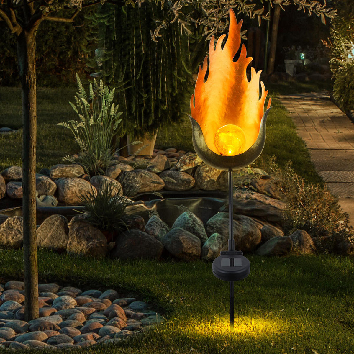 LED AUSSENLEUCHTE Bronze mit Flamme 2er Set - Bronzefarben, Glas (16.7/6/90cm) - Globo Lighting