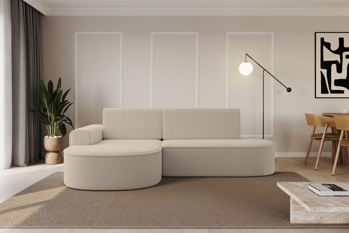ECKSOFA mit Schlaffunktion und Bettkasten Ottomane Links MARI-L1-S - 283x167x85 cm Dunkelbeige Bouclé - Hellbraun/Schwarz, Holzwerkstoff/Kunststoff (283/167cm) - ALTDECOR