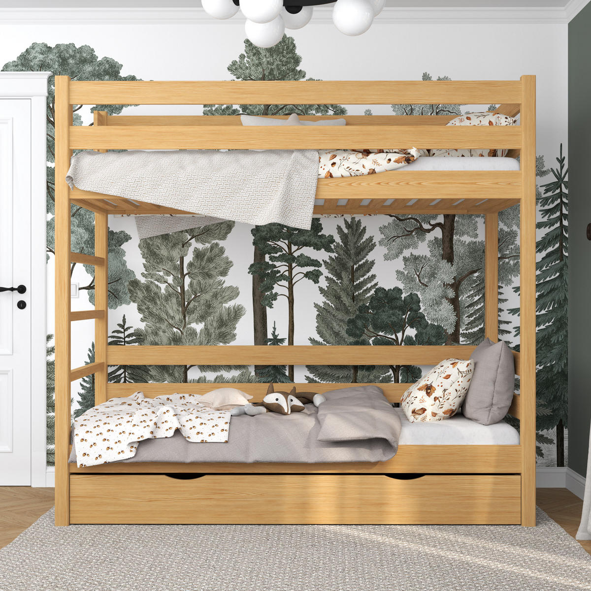 ETAGENBETT N03 mit Schublade Naturkiefer 90/190 - Hellbraun, Naturmaterialien/Holz (90/190cm) - N-Wood