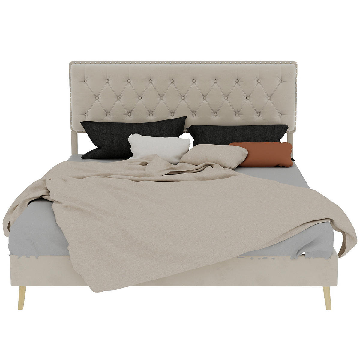 POLSTERBETT 160x200 cm Samt ohne Stauraum beige - Beige, Textil (160/200cm) - Fortuna Lai