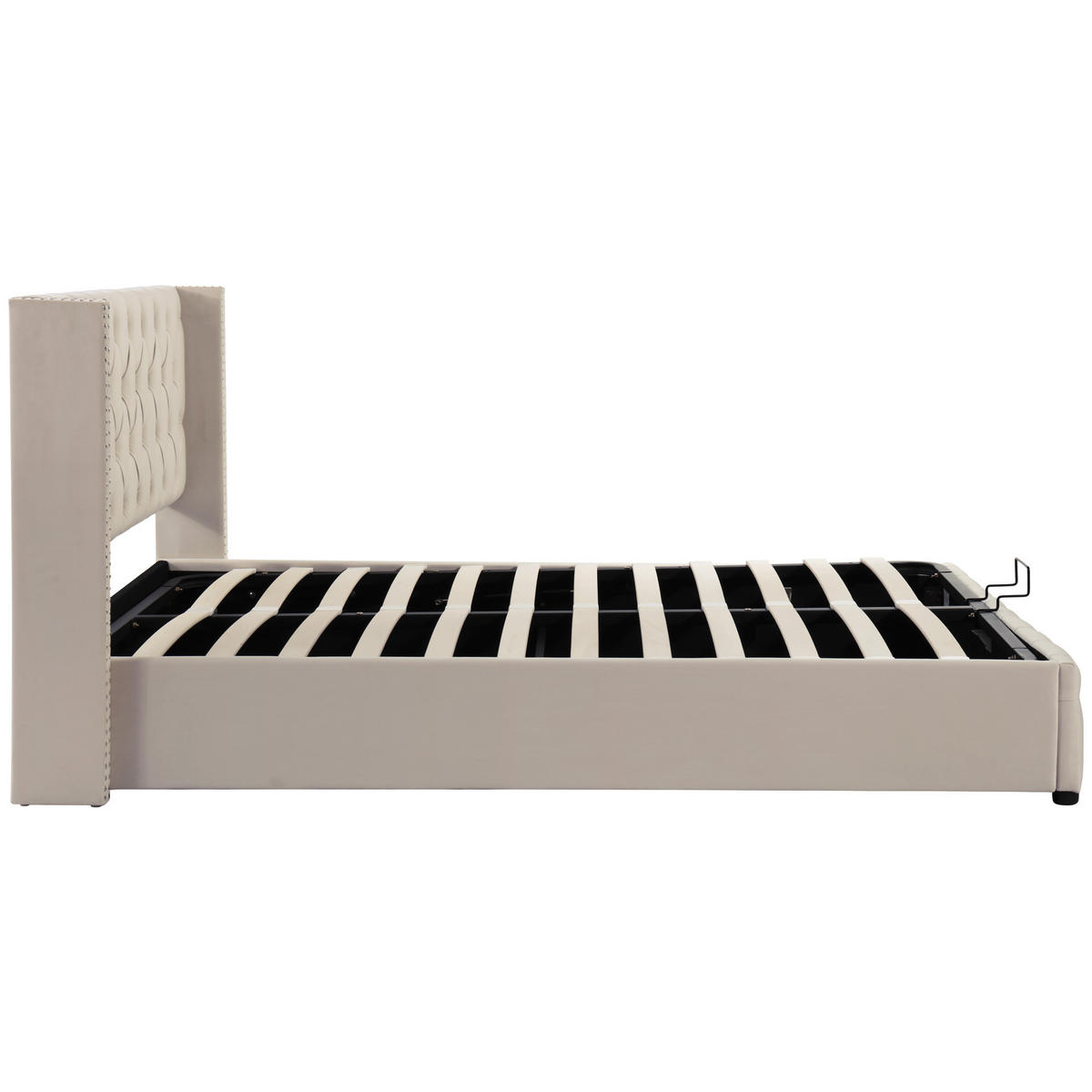 POLSTERBETT 140/200 cm beige mit hydraulischem Bettkasten und Chesterfield-Design - Beige, Textil (140/200cm) - OKWISH