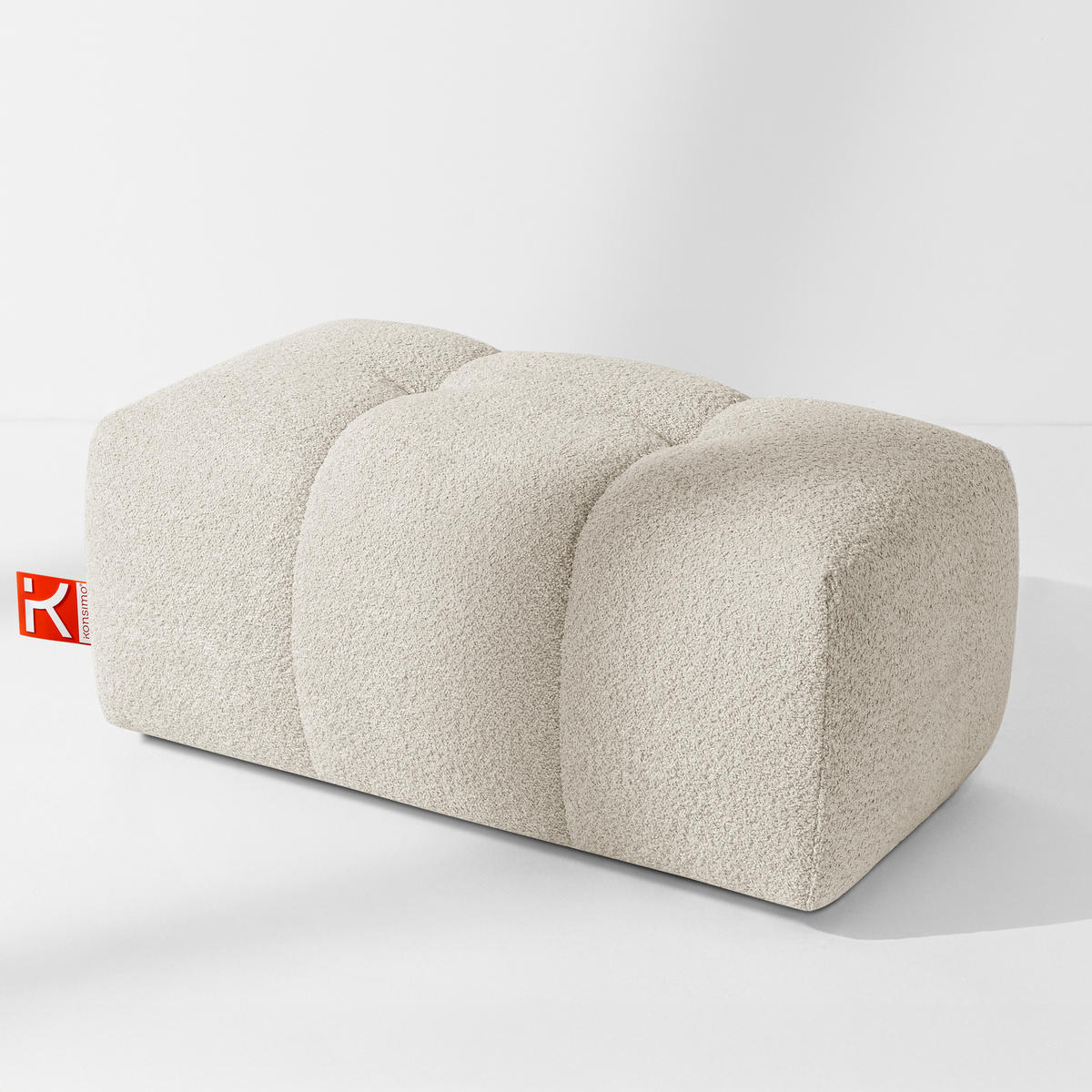 POUF RAVIA, Bouclé, Weiß - Weiß, Holz/Textil (96/45/50cm) - KONSIMO®