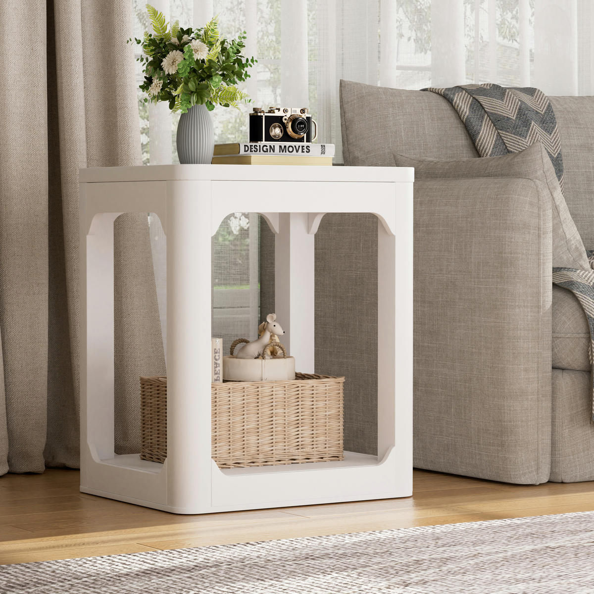 BEISTELLTISCH-SET DE-37279 2er-Set mit doppelstöckigem Stauraum Weiß - Weiß, Holzwerkstoff (50/40/60cm) - ComfortXL