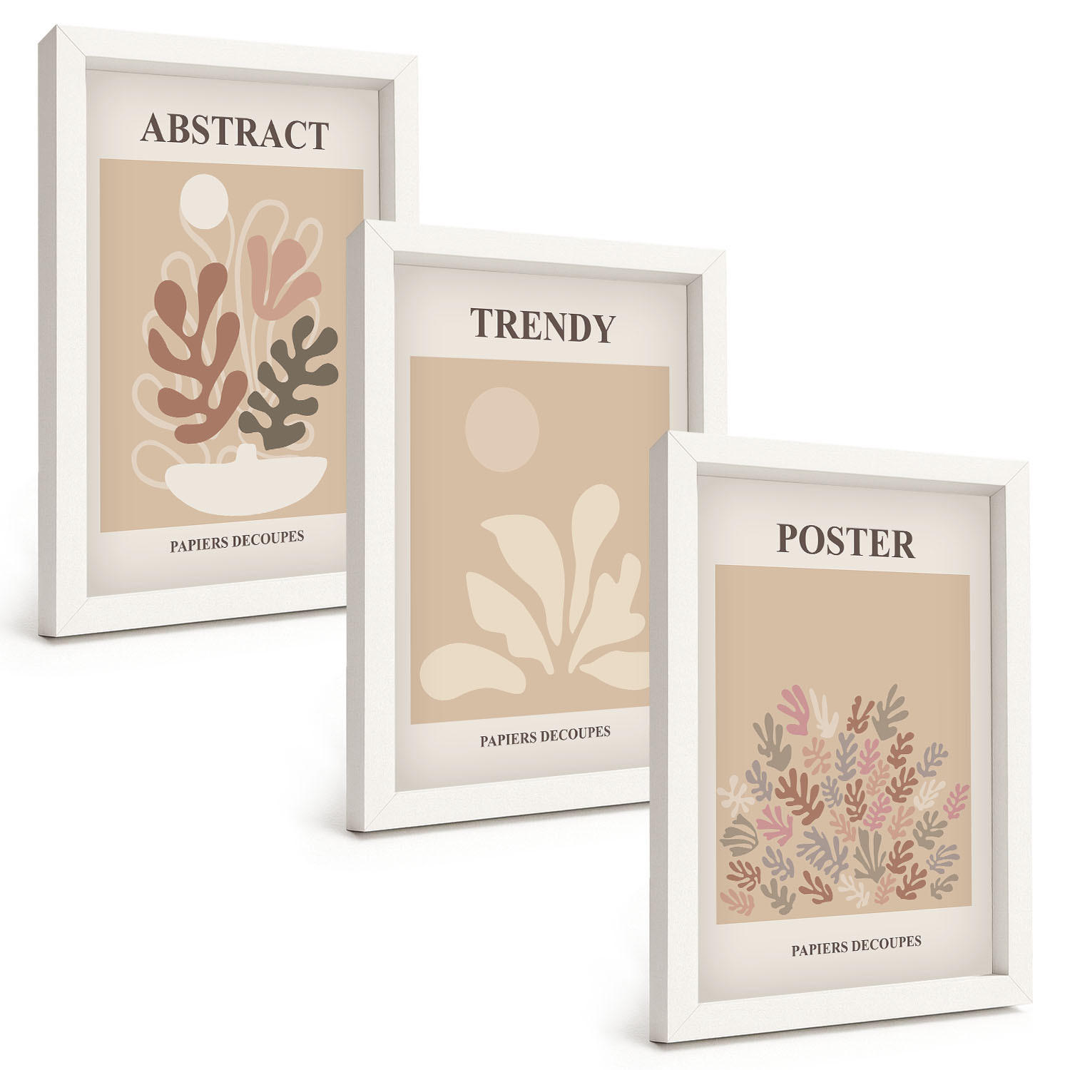 BILDER SET 3er Set - 20x30 cm Weißer Rahmen - Pflanzenmotive beige braun - Weiß, Kunststoff (20/30cm) - TULUP