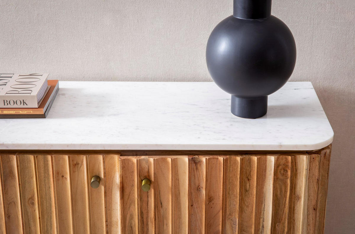 HAUSBAR Akazie Massivholz 95x90x41 cm Marmorplatte Skandinavisch - Goldfarben/Braun, Holz/Metall (95/90/41cm) - KADIMA DESIGN